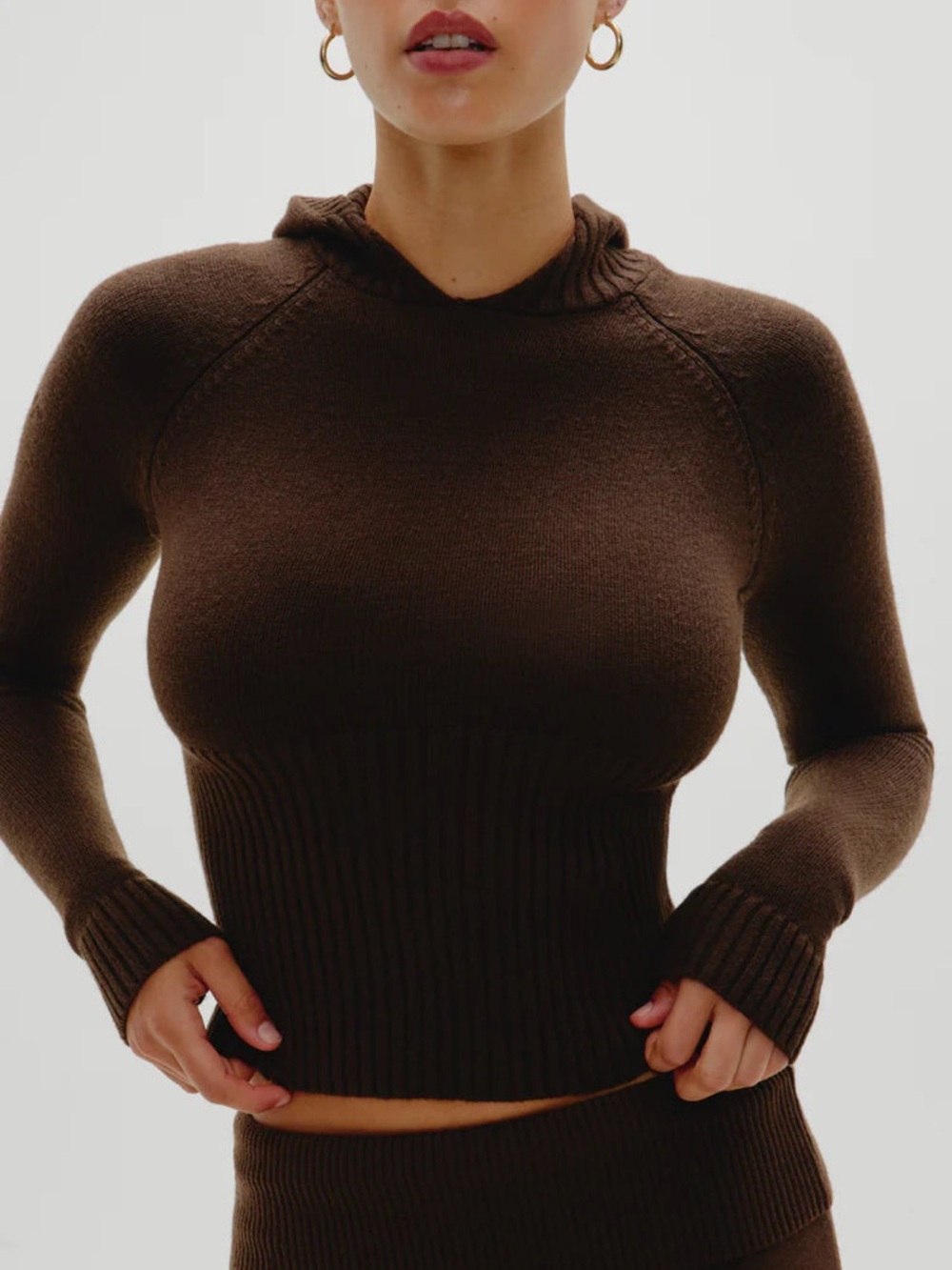 NWT New with Tags Frankies Bikinis Choclate Brown Hazel Knit Hoodie Sweater
